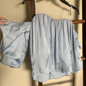 Bardot XS Light blue silk off shoulder top